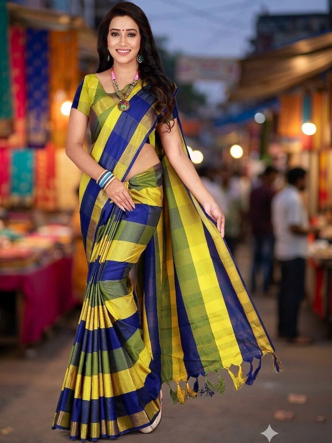 SHAIBO SAREE Checked Silk Cotton Handloom Uppada Saree-picture-18