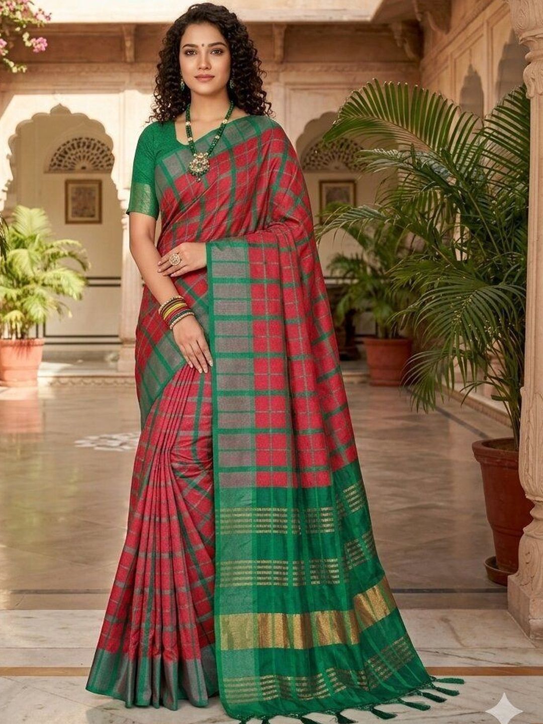 MENFLUENT Checked Zari Silk Cotton Handloom Uppada Saree-picture-45