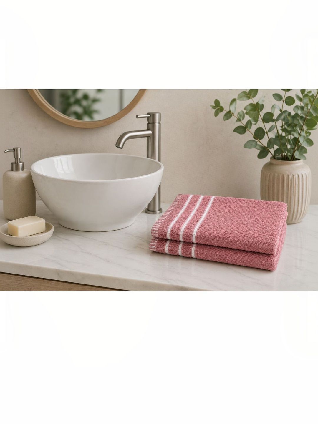 JANGID INDUSTRYS Pink & White Striped Cotton 450 GSM 2-Pcs Hand Towels-image-43