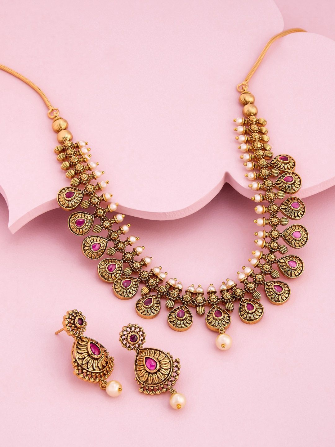 Kushal's Fashion Jewellery Gold-Plated Stone-Studded Jewellery Set-picture-37