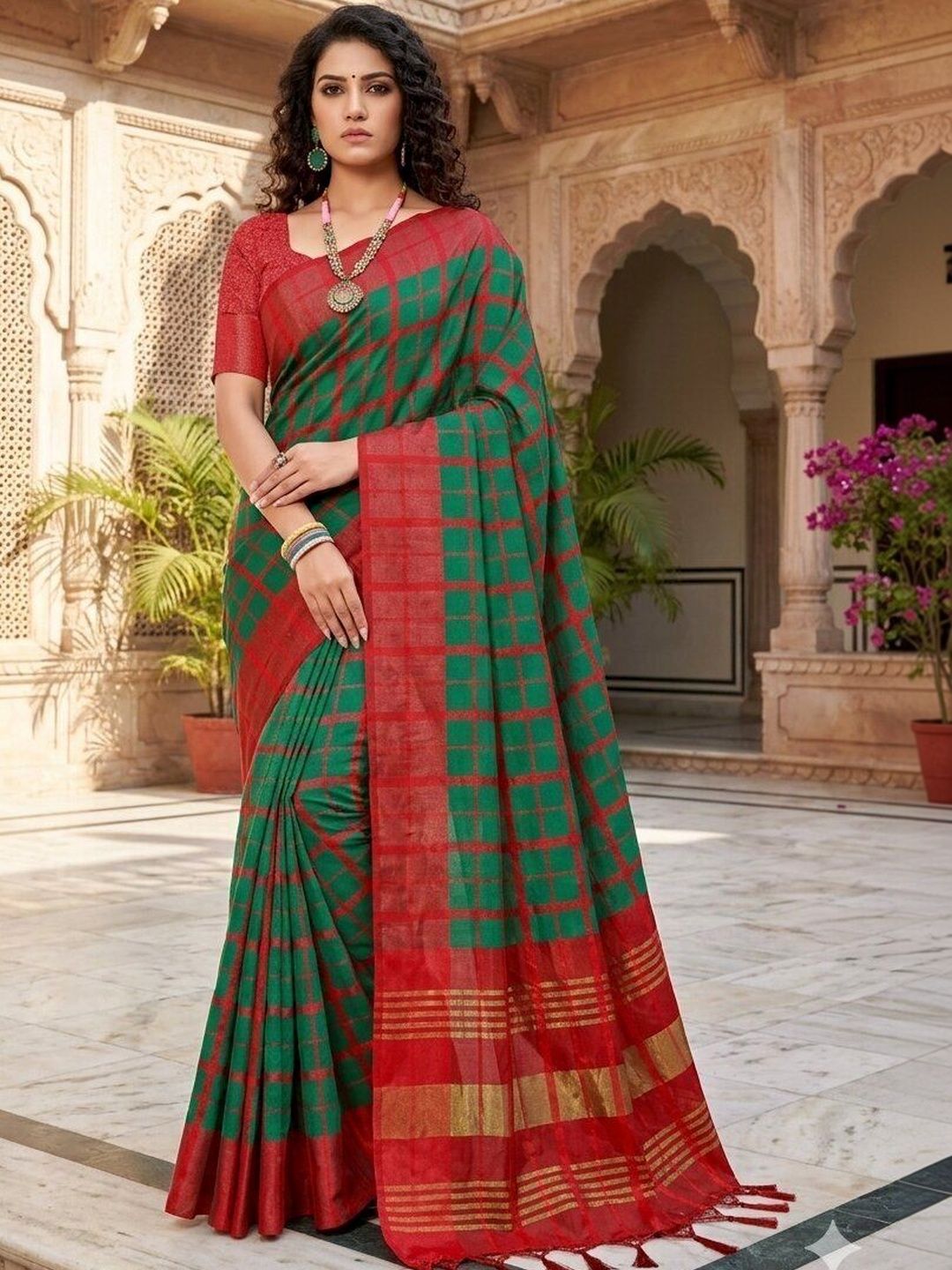 SHAIBO SAREE Checked Silk Cotton Handloom Uppada Saree-picture-44