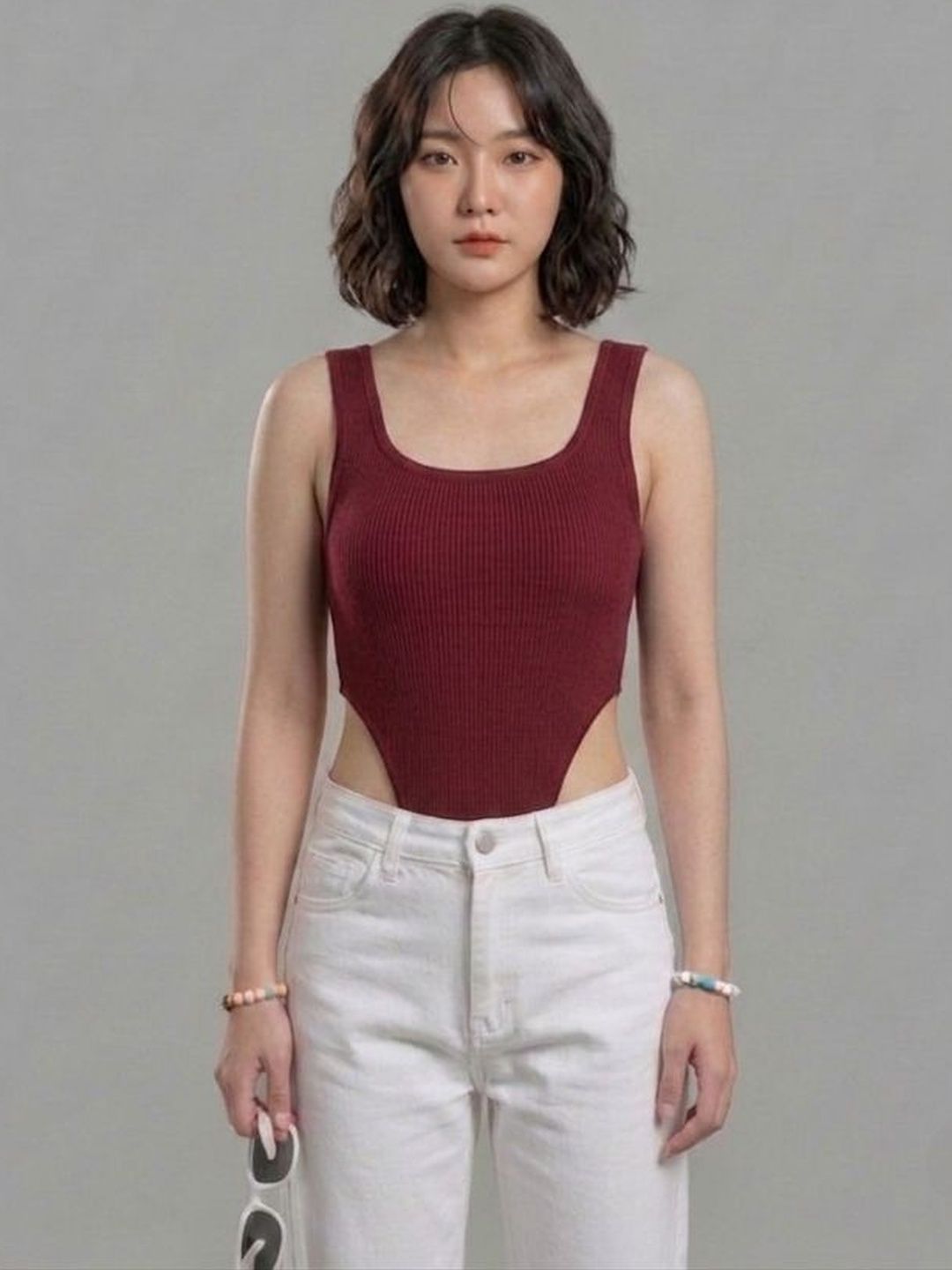 TRENDY ERA Polyester Ribbed Round Neck Bodysuit-picture-29