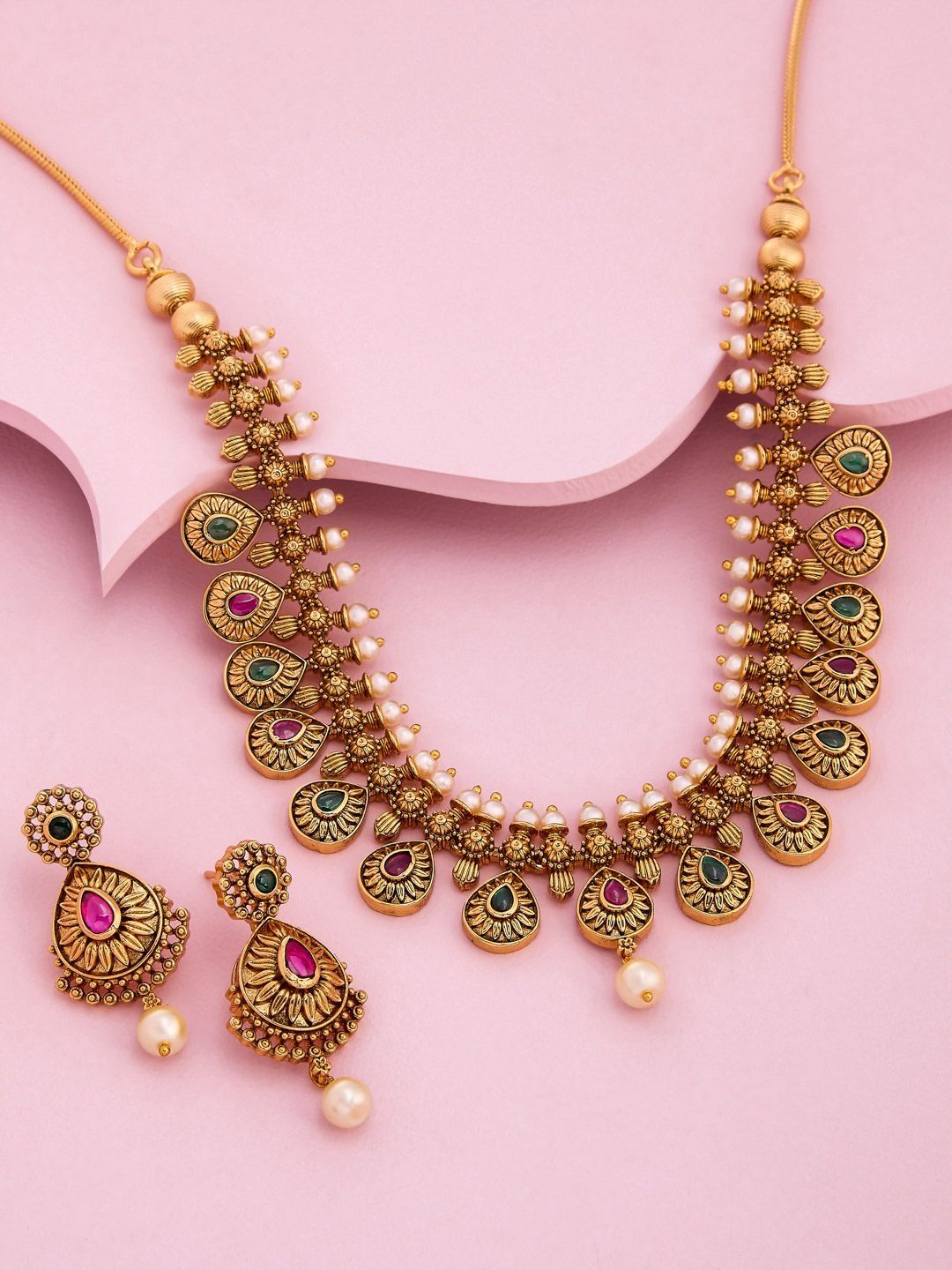 Kushal's Fashion Jewellery Gold-Plated Stone-Studded & Beaded Jewellery Set-picture-49