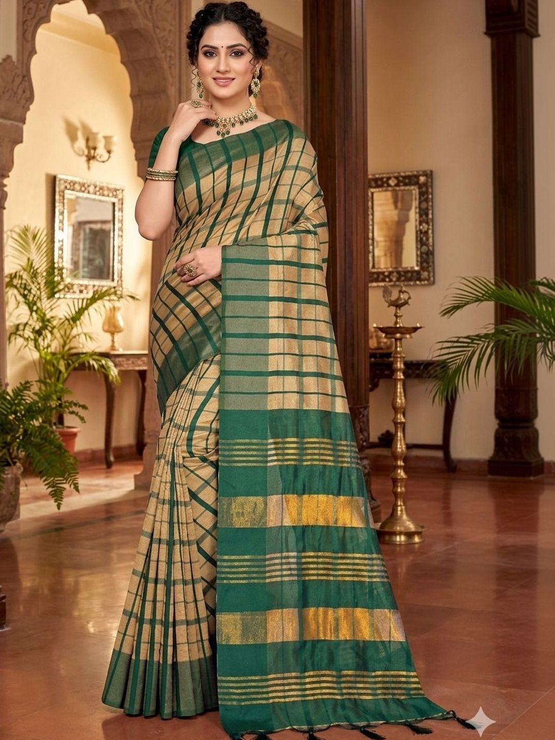 SHAIBO SAREE Checked Silk Cotton Uppada Saree-picture-39