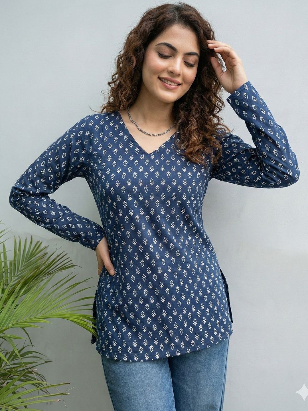 Anouk Ethnic Motifs Printed V-Neck Pure Cotton Kurti-picture-33