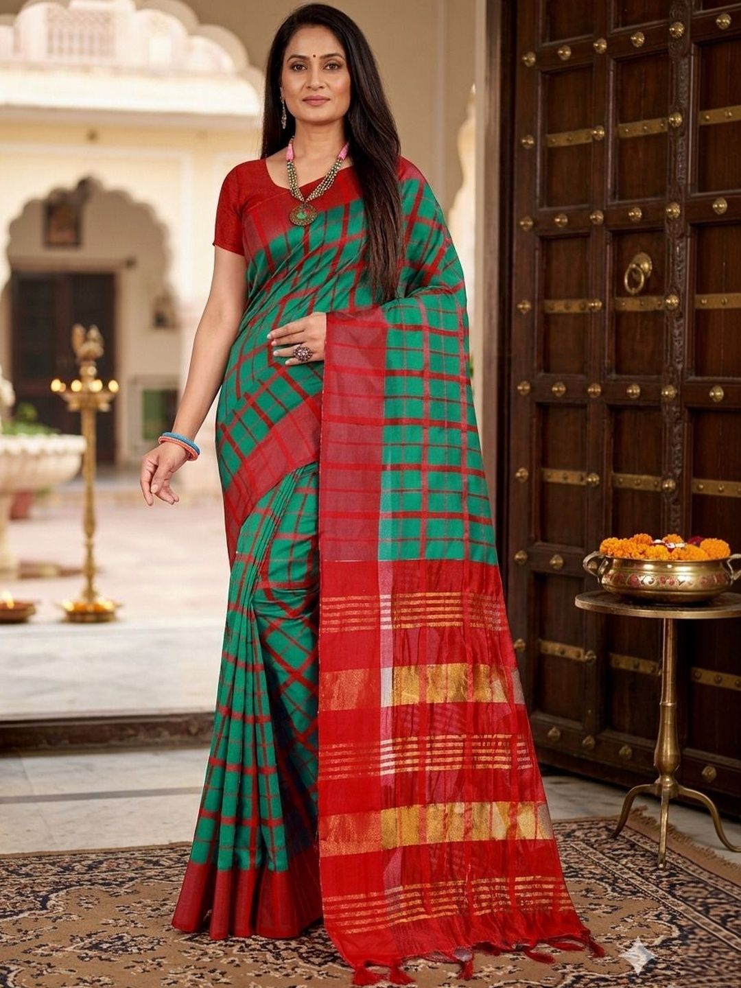 SHAIBO SAREE Checked Silk Cotton Handloom Uppada Saree-picture-42