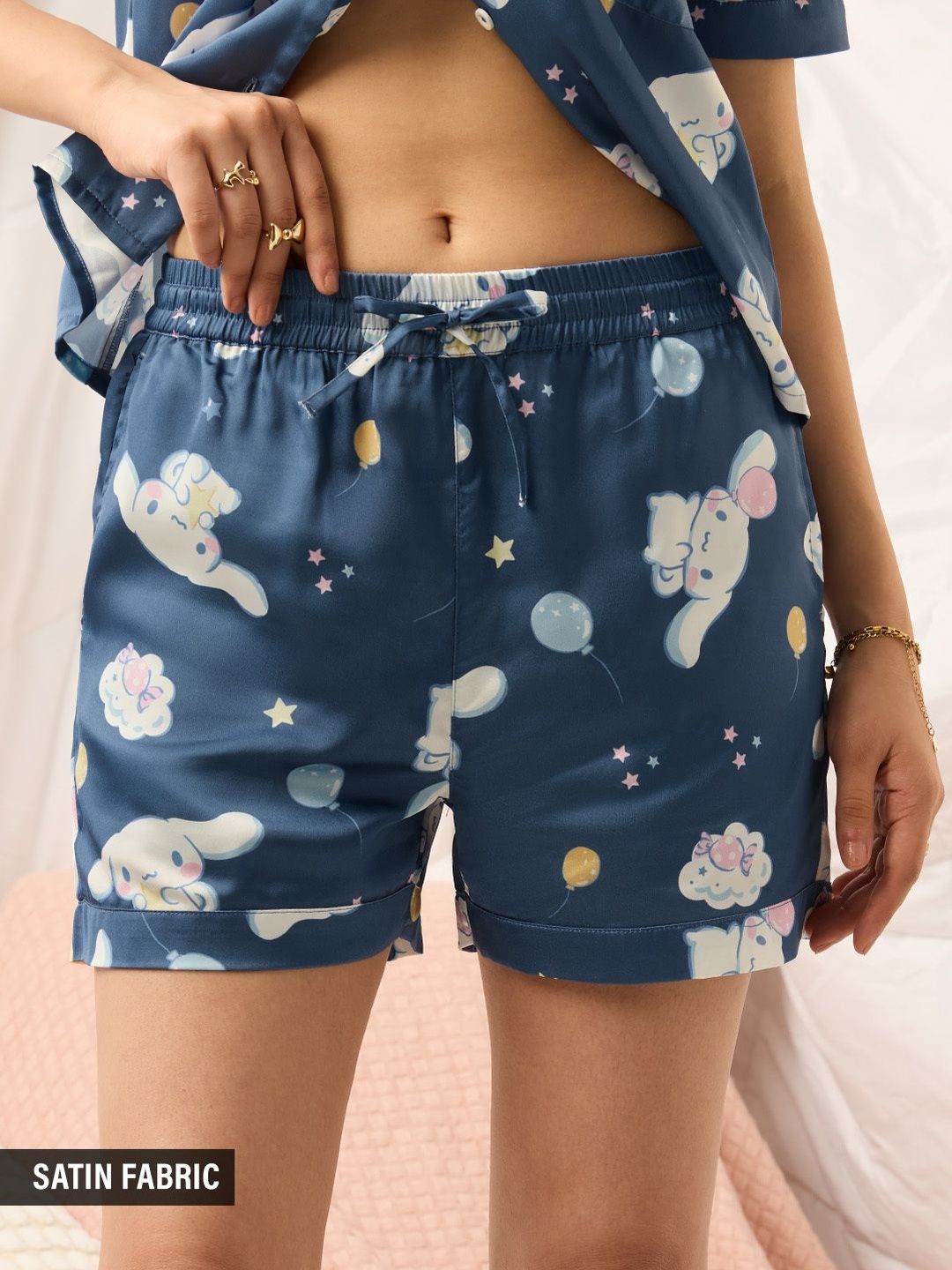 The Souled Store Women Conversational Printed Hello Kitty High-Rise Denim Shorts-picture-34