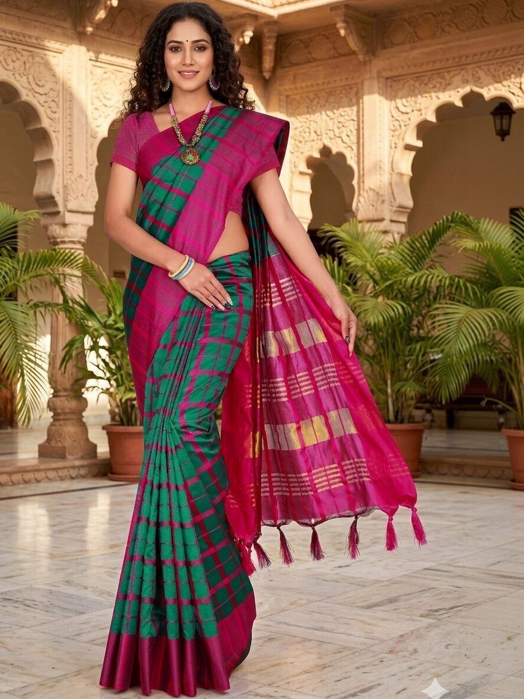 SHAIBO SAREE Checked Silk Cotton Handloom Uppada Saree-picture-26