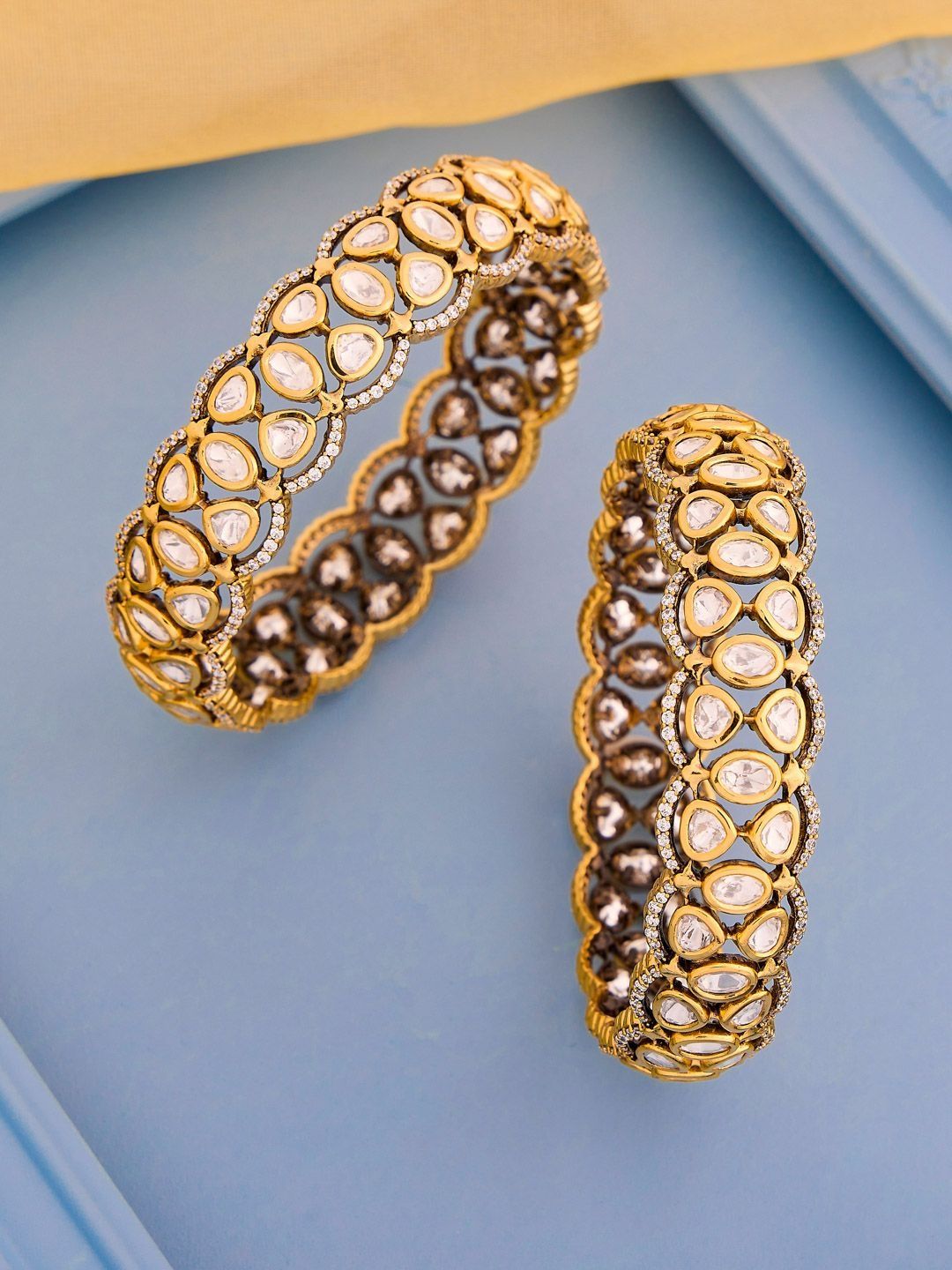 Kushal's Fashion Jewellery Set of 2 Victorian-Plated Kundan-Studded Bangles-picture-48