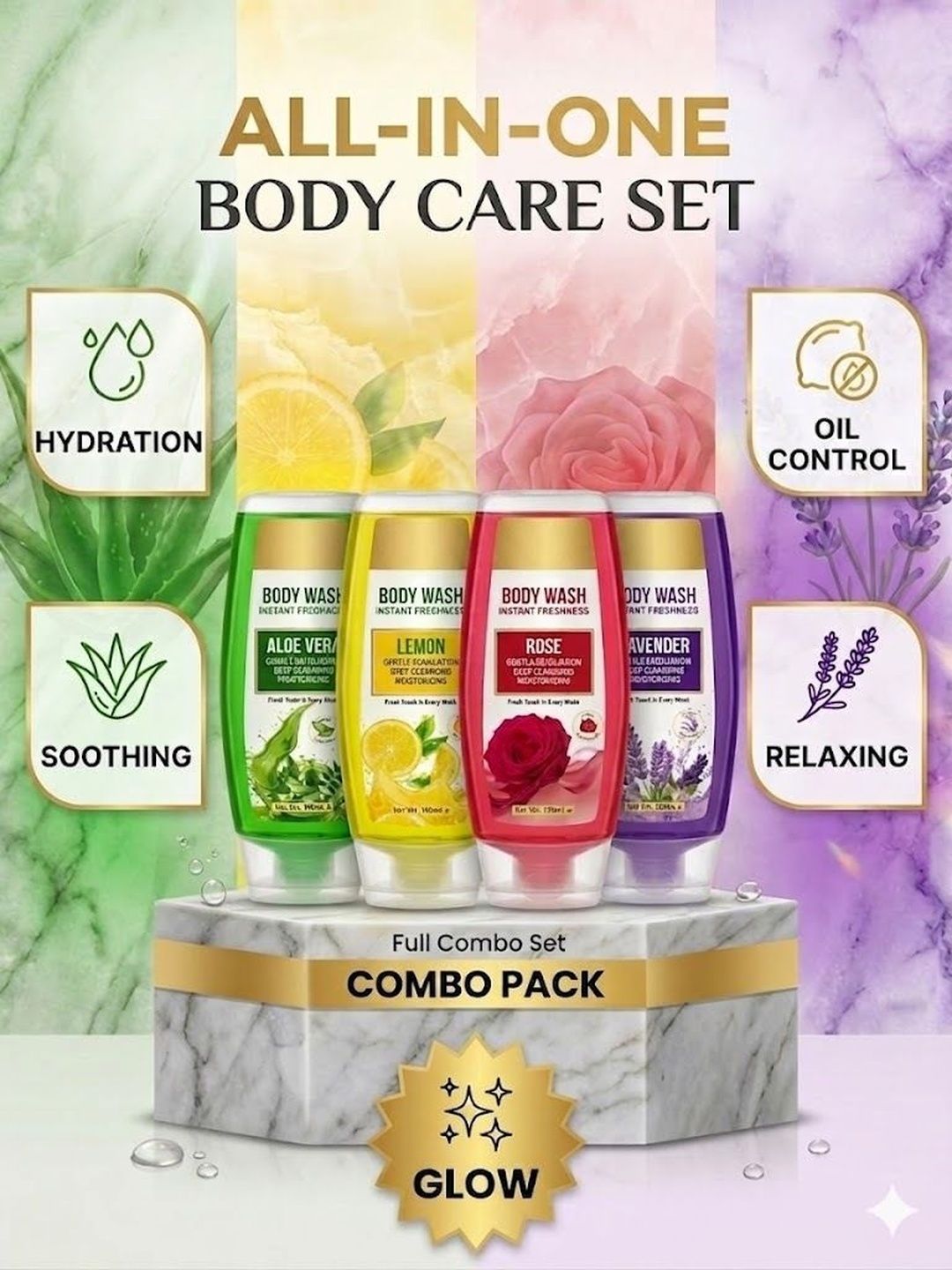 AHAGLOW S Set Of 4 Aloe Vera, Lemon, Rose & Lavender Body Wash - 100 ml Each-image-46