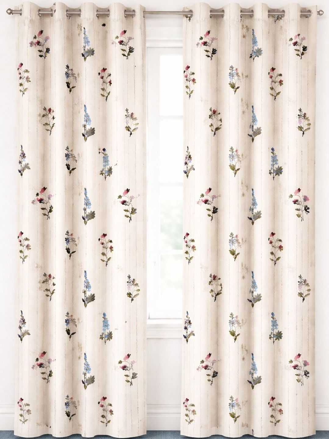 Lunar Days Cream-Coloured Set of 2 Floral Long Door Curtains and Sheers-image-16