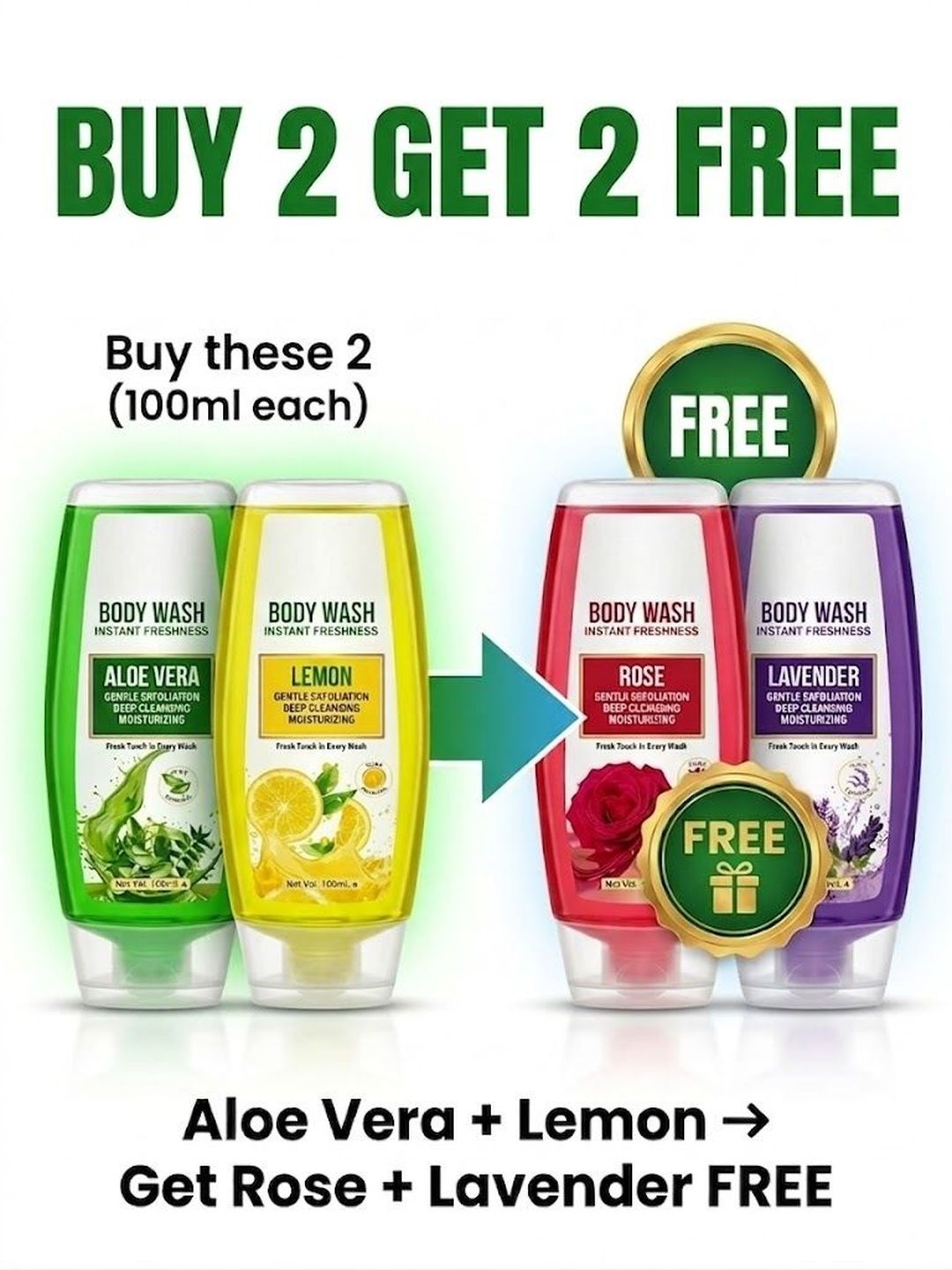 CORRUPTAK Set Of 4 Aloe Vera Lemon Rose & Lavender Body Wash - 100 ml Each-image-43