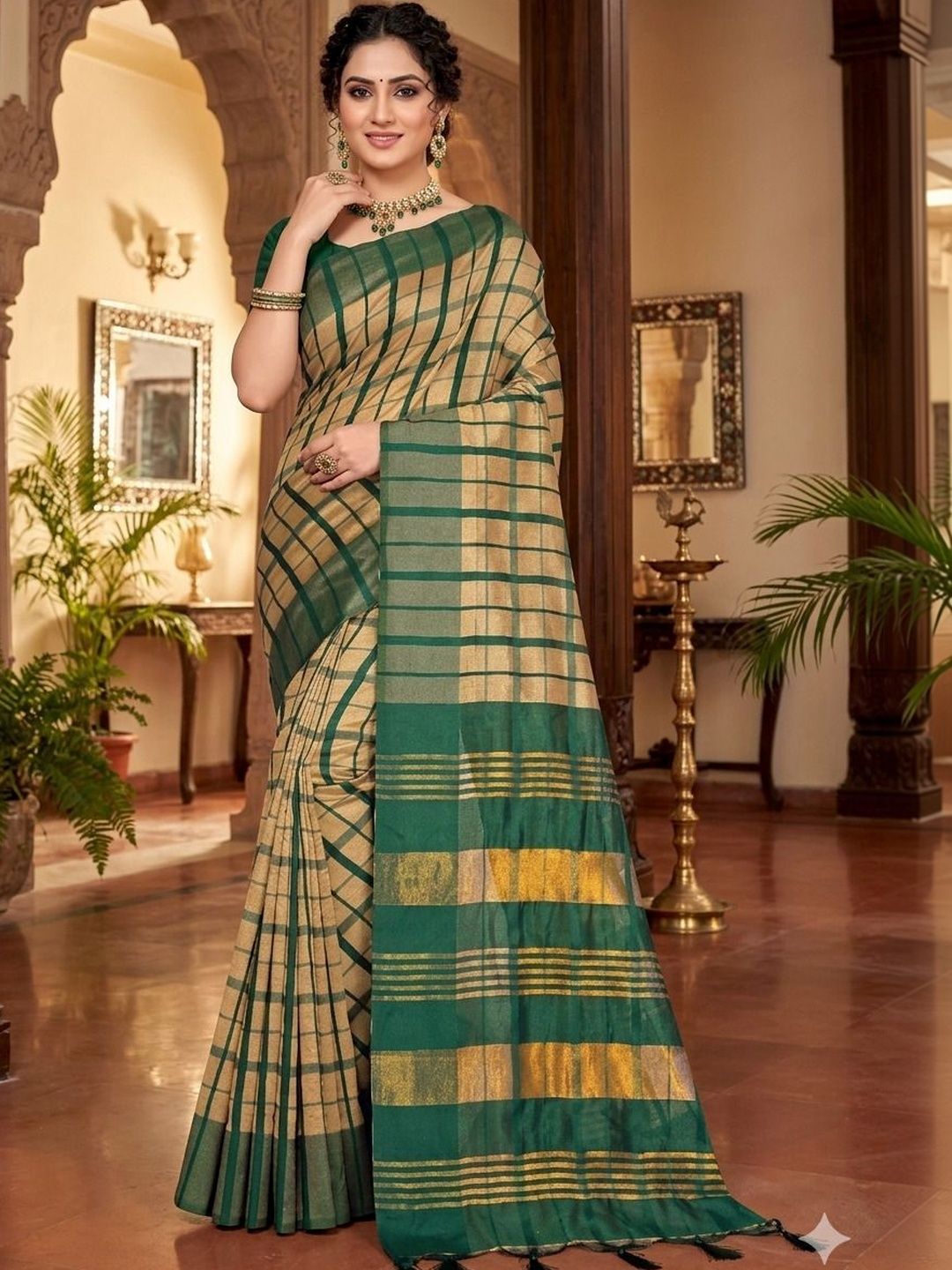 MENFLUENT Checked Silk Cotton Handloom Uppada Saree-picture-23