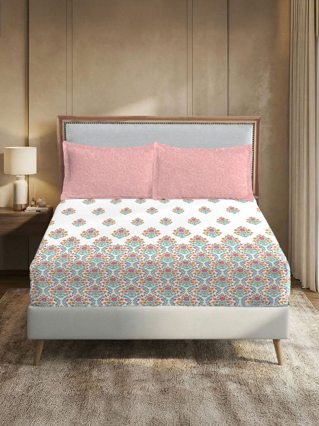 MYTRIDENT White Ethnic Motifs 210 TC King Bedsheet with 2 Pillow Covers-image-13