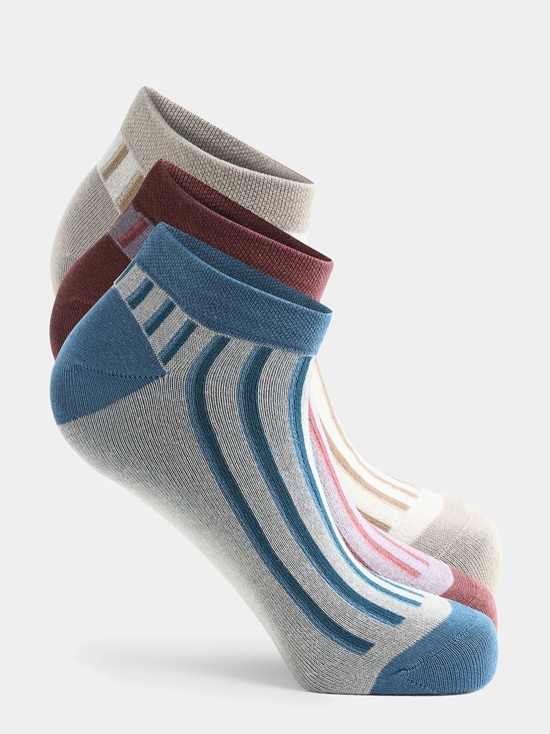 Blackberrys Men Pack of 3 Cotton Assorted Striped Above Ankle Socks-image-30