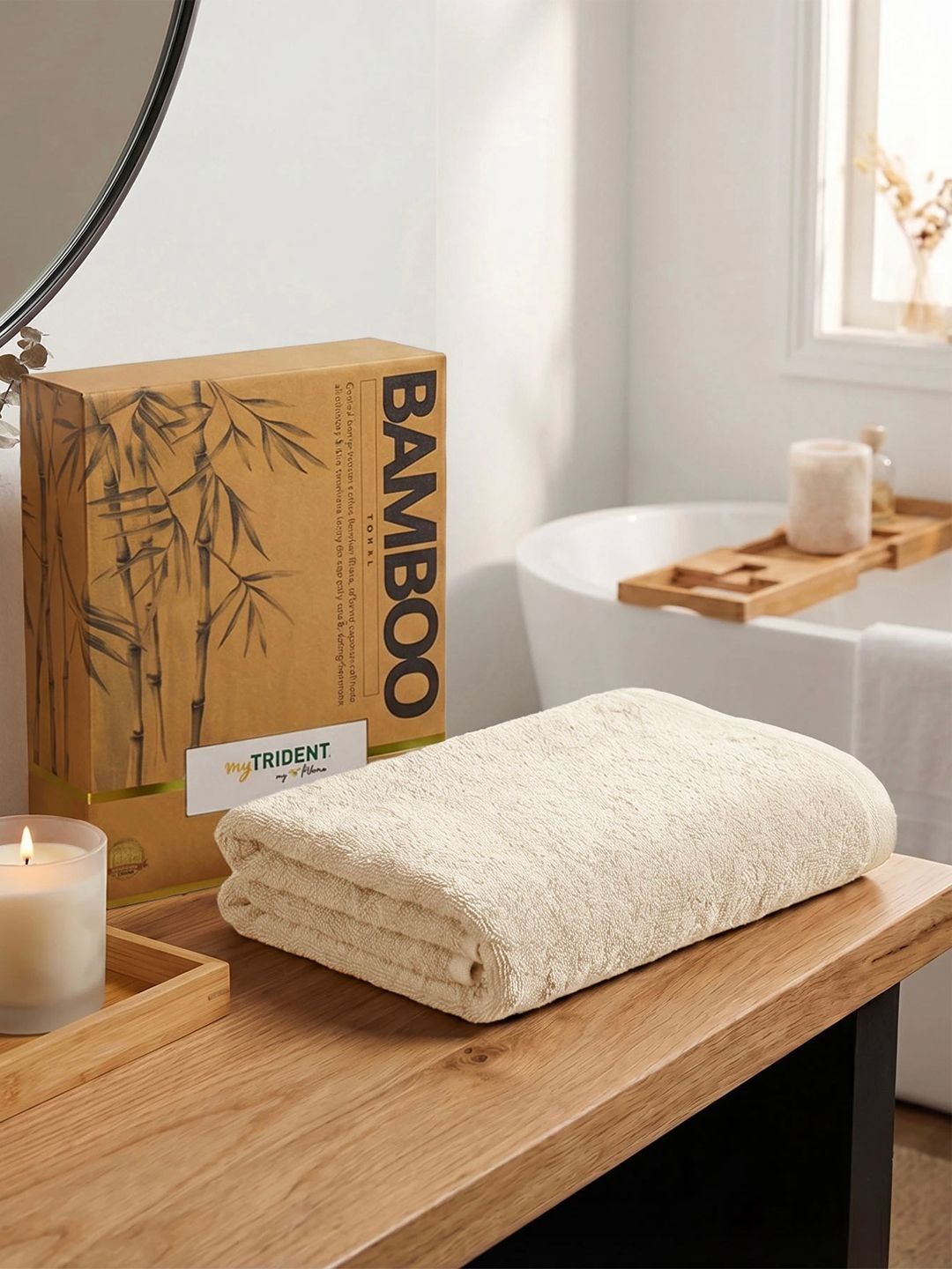 MYTRIDENT Beige & Cream-Coloured 1 Bamboo 450 GSM Bath Towel-image-34