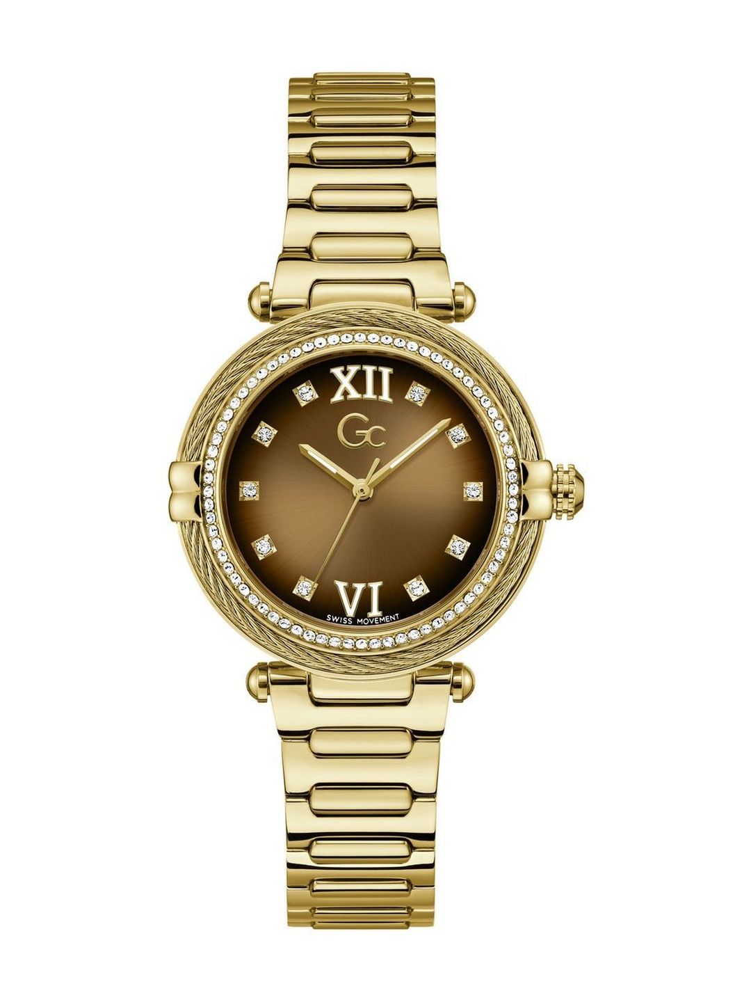 GC Women Embellished Dial & Stainless Steel Bracelet Style Straps Analogue Date Aperture Watch Z52005L4-picture-35