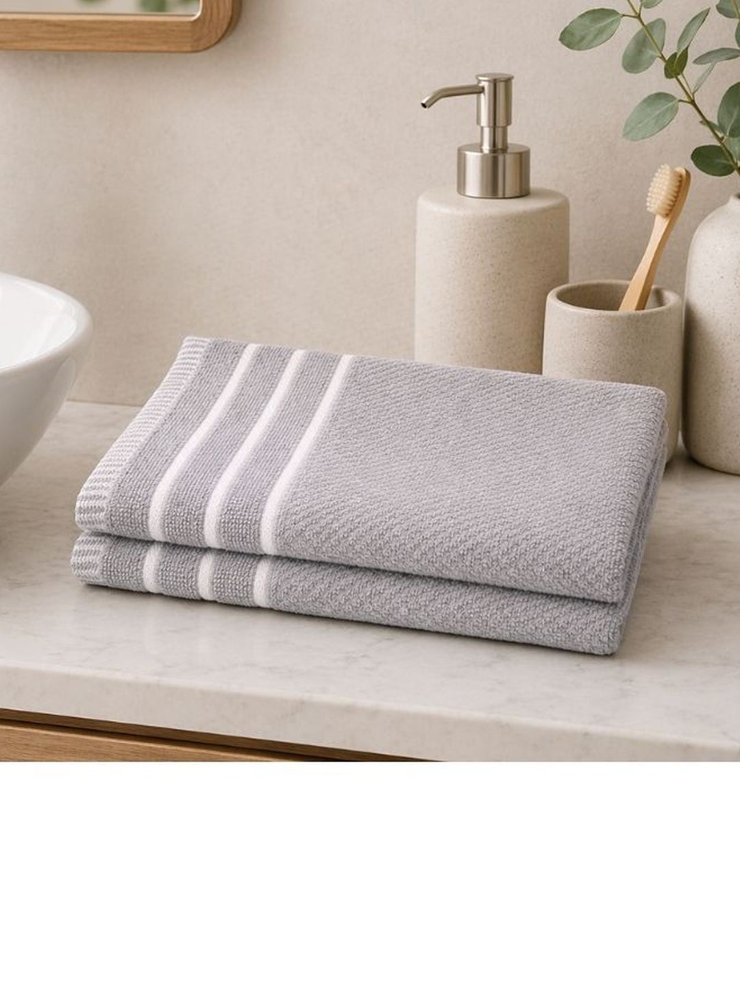 JANGID INDUSTRYS Grey & White Striped Cotton 450 GSM 2-Pcs Hand Towels-image-14