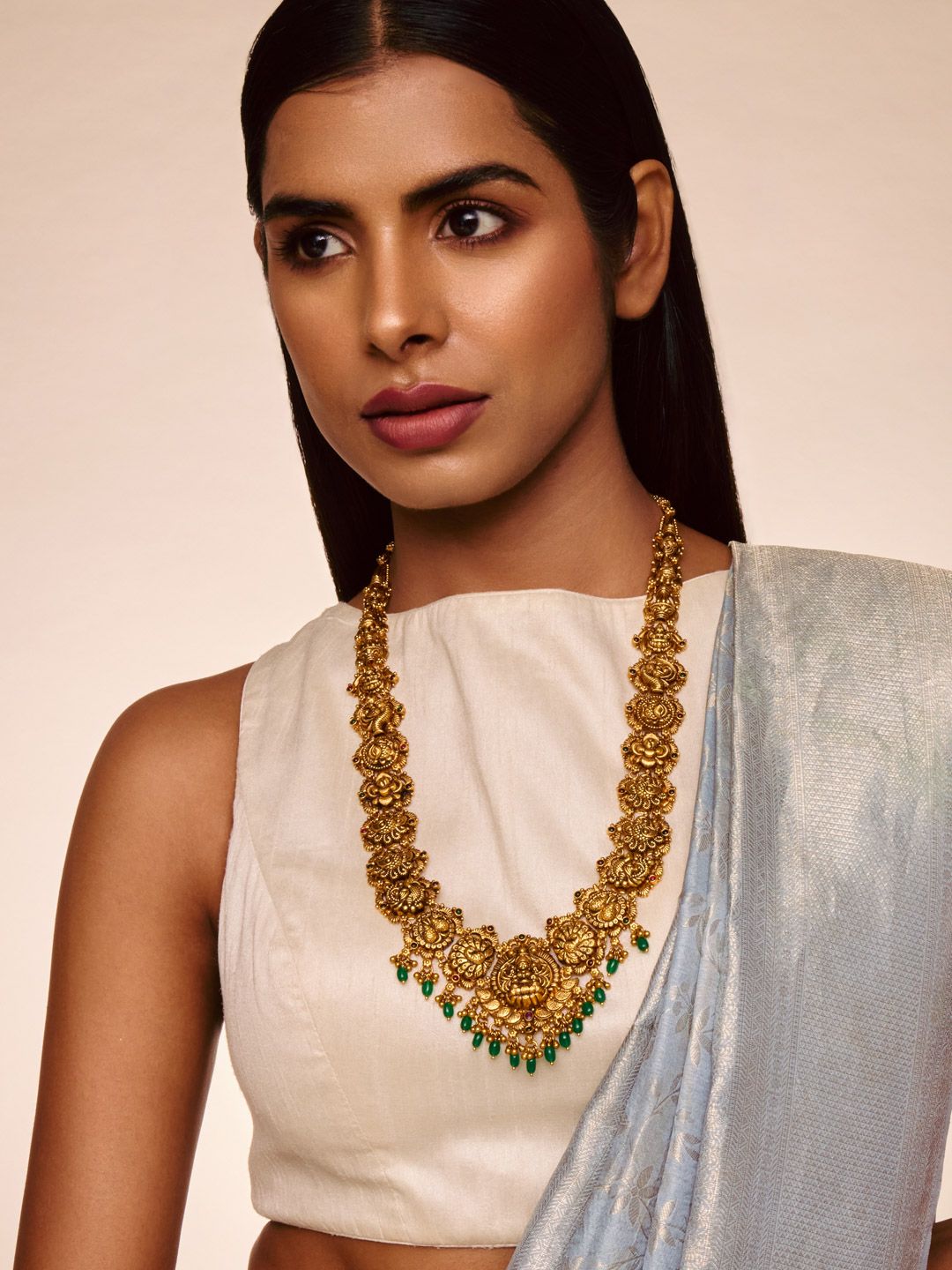Kushal's Fashion Jewellery Silver Brass-Plated Temple Necklace-image-40