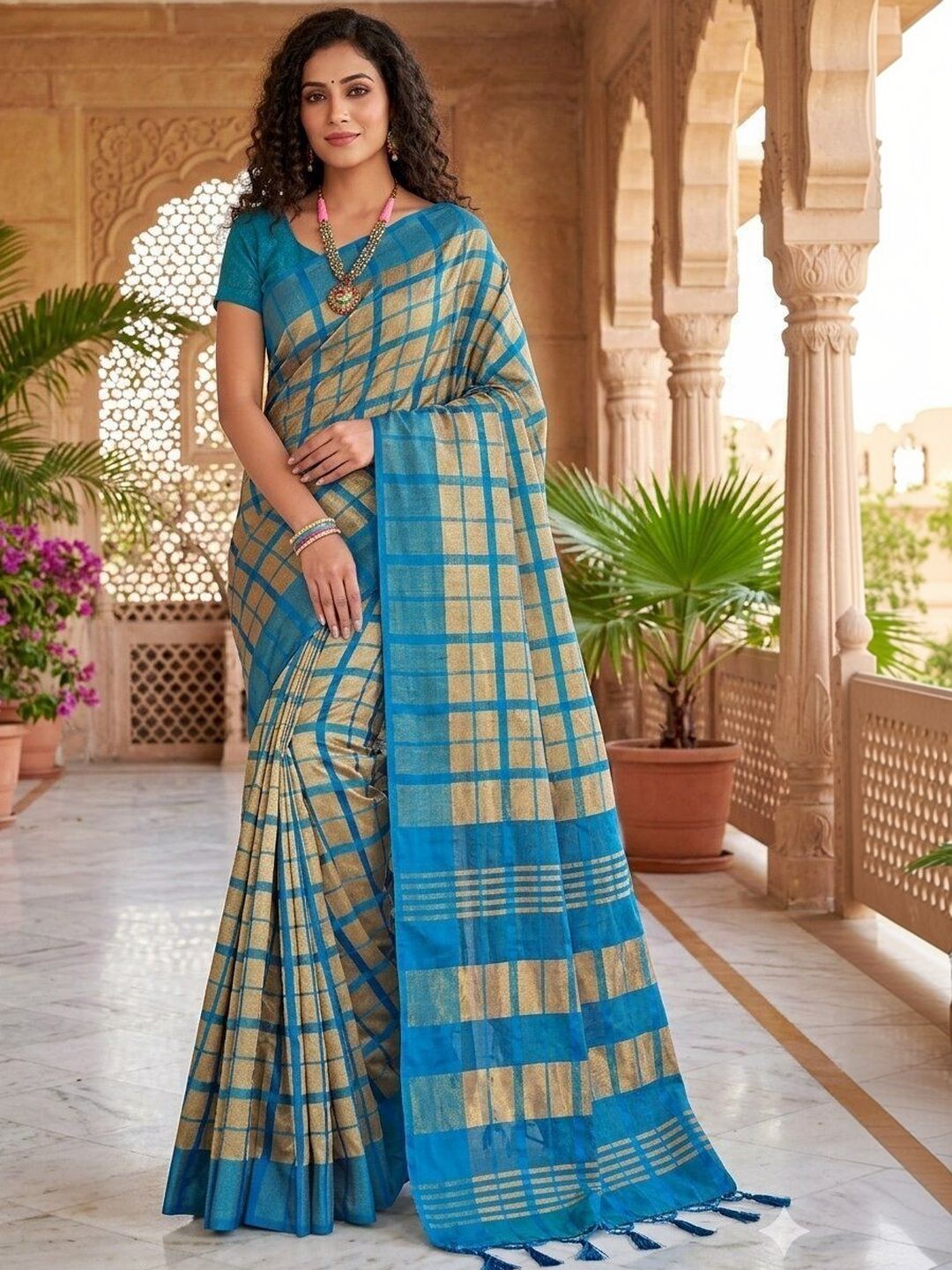 PRIYANSH CREATION Checked Silk Cotton Handloom Uppada Saree-picture-11