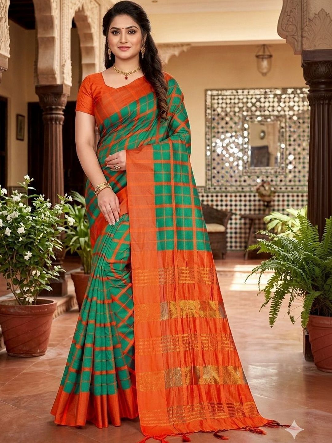SHAIBO SAREE Checked Silk Cotton Handloom Uppada Saree-picture-41