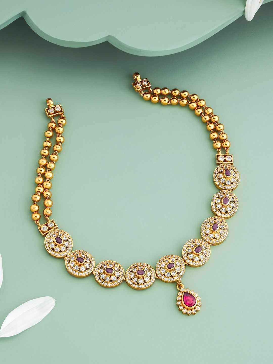 Kushal's Fashion Jewellery Women Ruby Gold-Plated Ethnic 92.5 Pure Silver Temple Necklace-picture-17