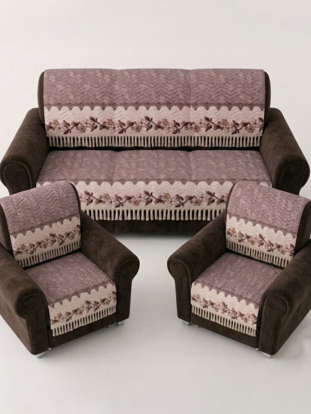 RAINBOW FURNISHINGS Pink & Mauve Printed Viscose Rayon Blend Sofa Cover Without Arms-image-22