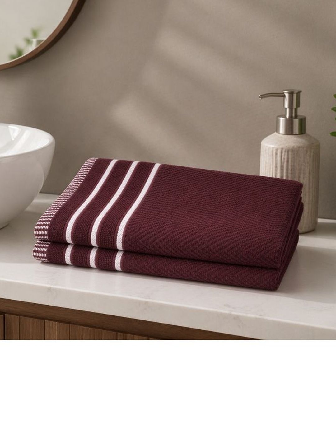 JANGID INDUSTRYS Maroon & White Striped Cotton 450 GSM 2-Pcs Hand Towels-picture-15