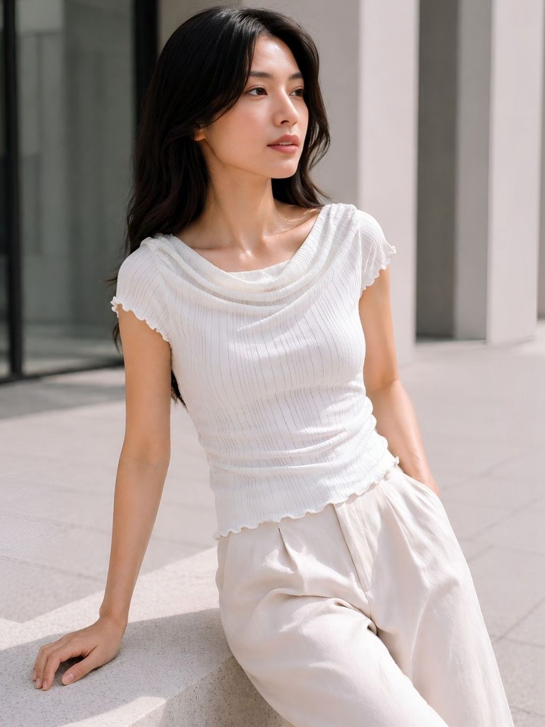 clobug Cowl Neck Ruffles Net Top-picture-13