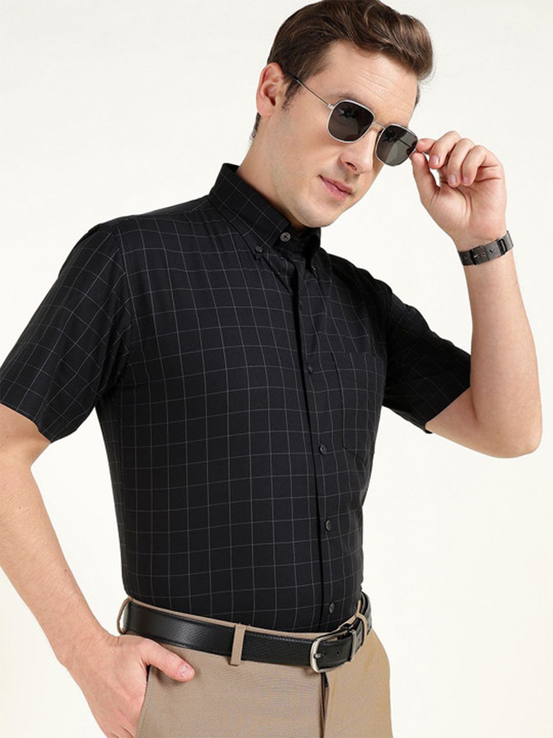 Hancock Men Checked Slim Fit Pure Cotton Formal Shirt-picture-11