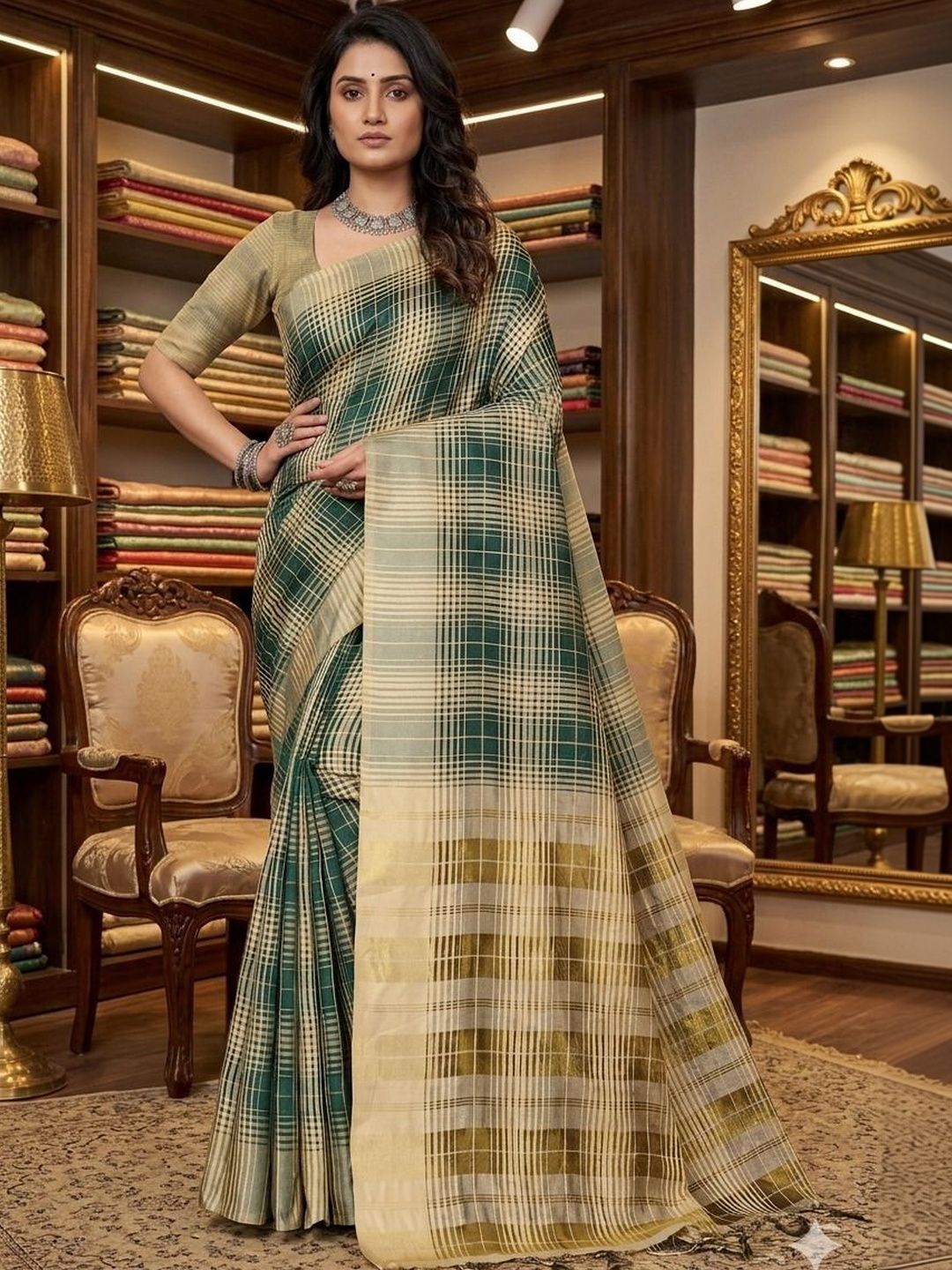 MENFLUENT Checked Silk Cotton Handloom Uppada Saree-picture-27