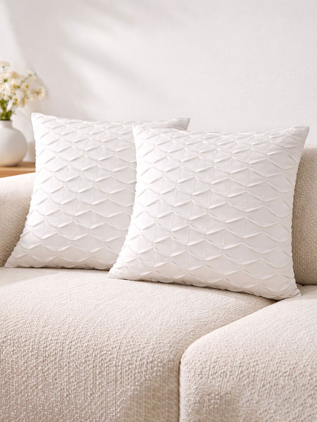 ZENSHA DECOR Off White Set of 2 Velvet Square Cushion Covers-picture-2