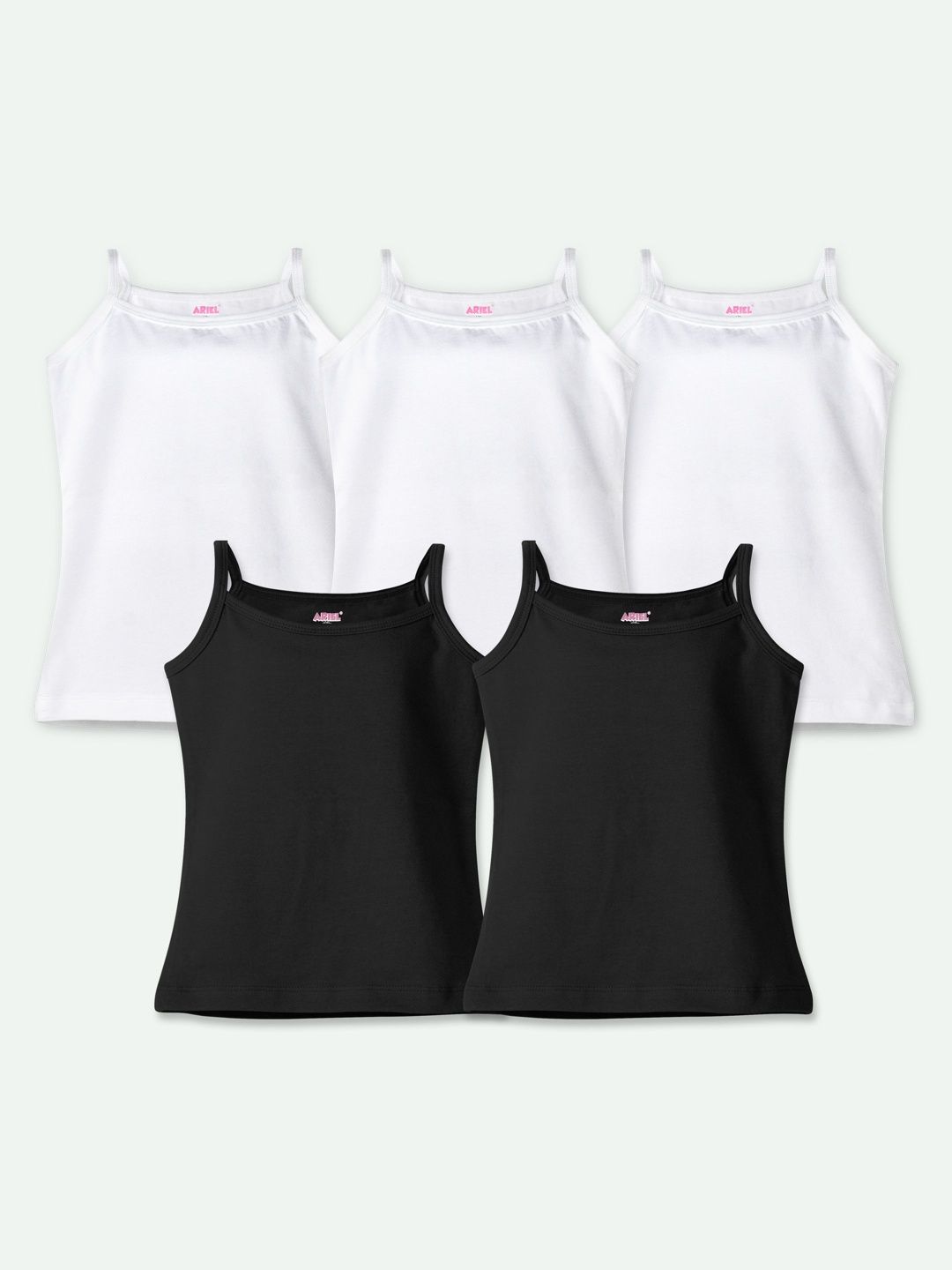 ariel Girls Pack Of 5 Round Neck Non Padded Camisoles-picture-34