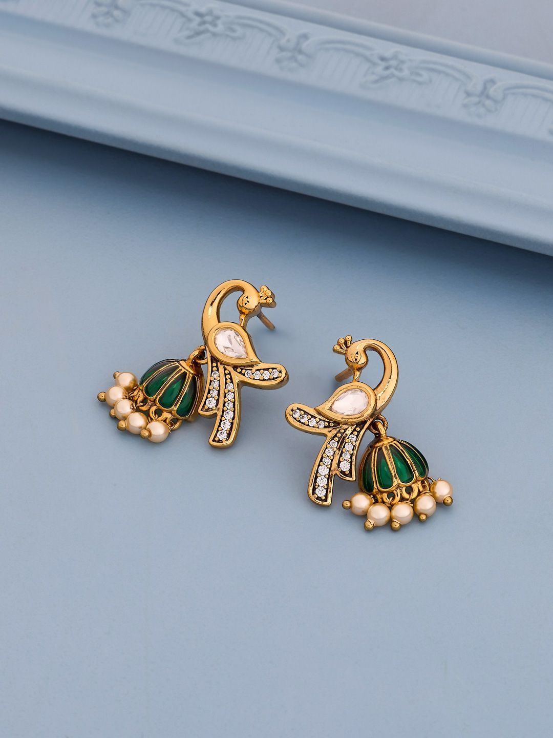 Kushal's Fashion Jewellery Peacock Shaped Drop Earrings-picture-12