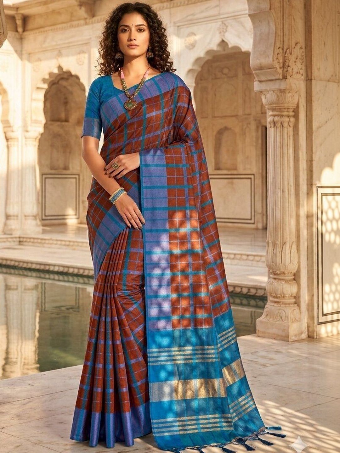 PRIYANSH CREATION Checked Silk Cotton Handloom Uppada Saree-picture-5