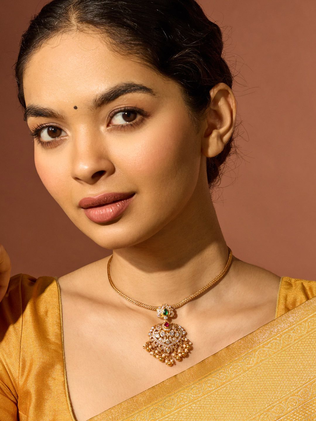 Kushal's Fashion Jewellery 92.5 Pure Silver Gold-Plated Studded & Beaded Temple Necklace-picture-56