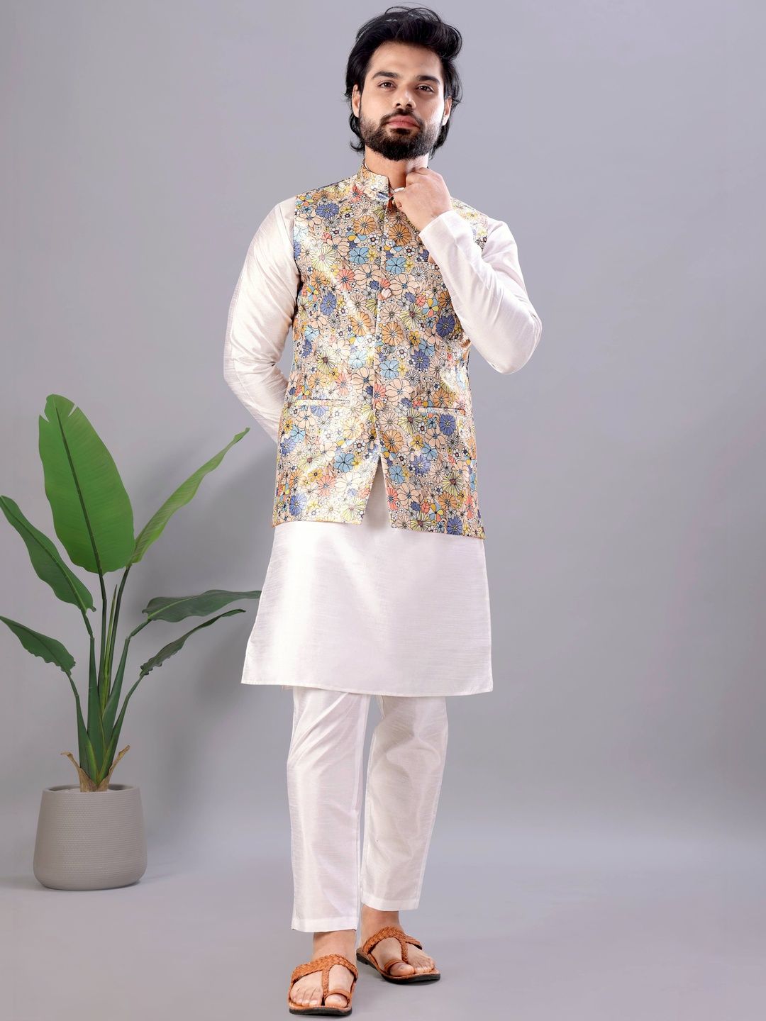 MODERN MUGHALS Men Floral Printed Nehru Jacket-picture-26