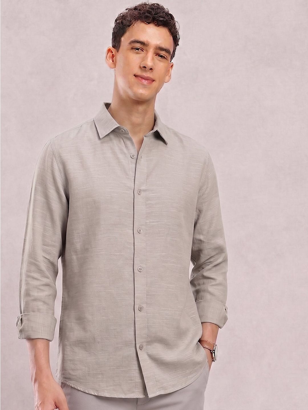 MOHICANS Men Relaxed Beige Linen Casual Shirt-image-2