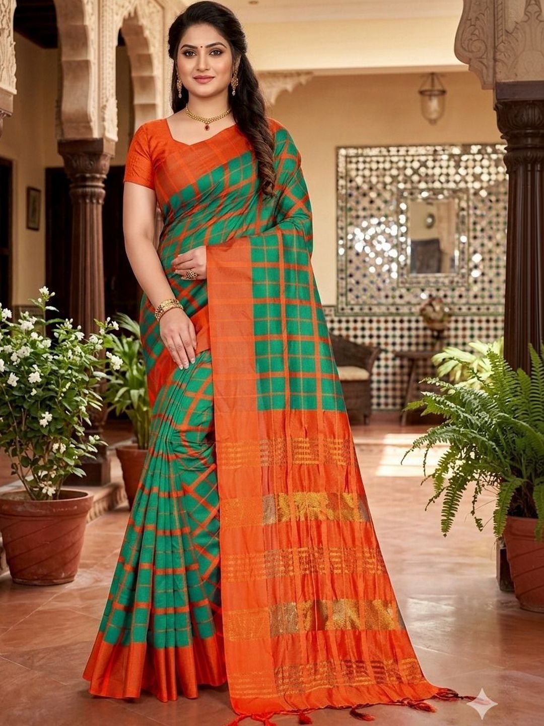 MENFLUENT Checked Silk Cotton Handloom Uppada Saree-picture-53
