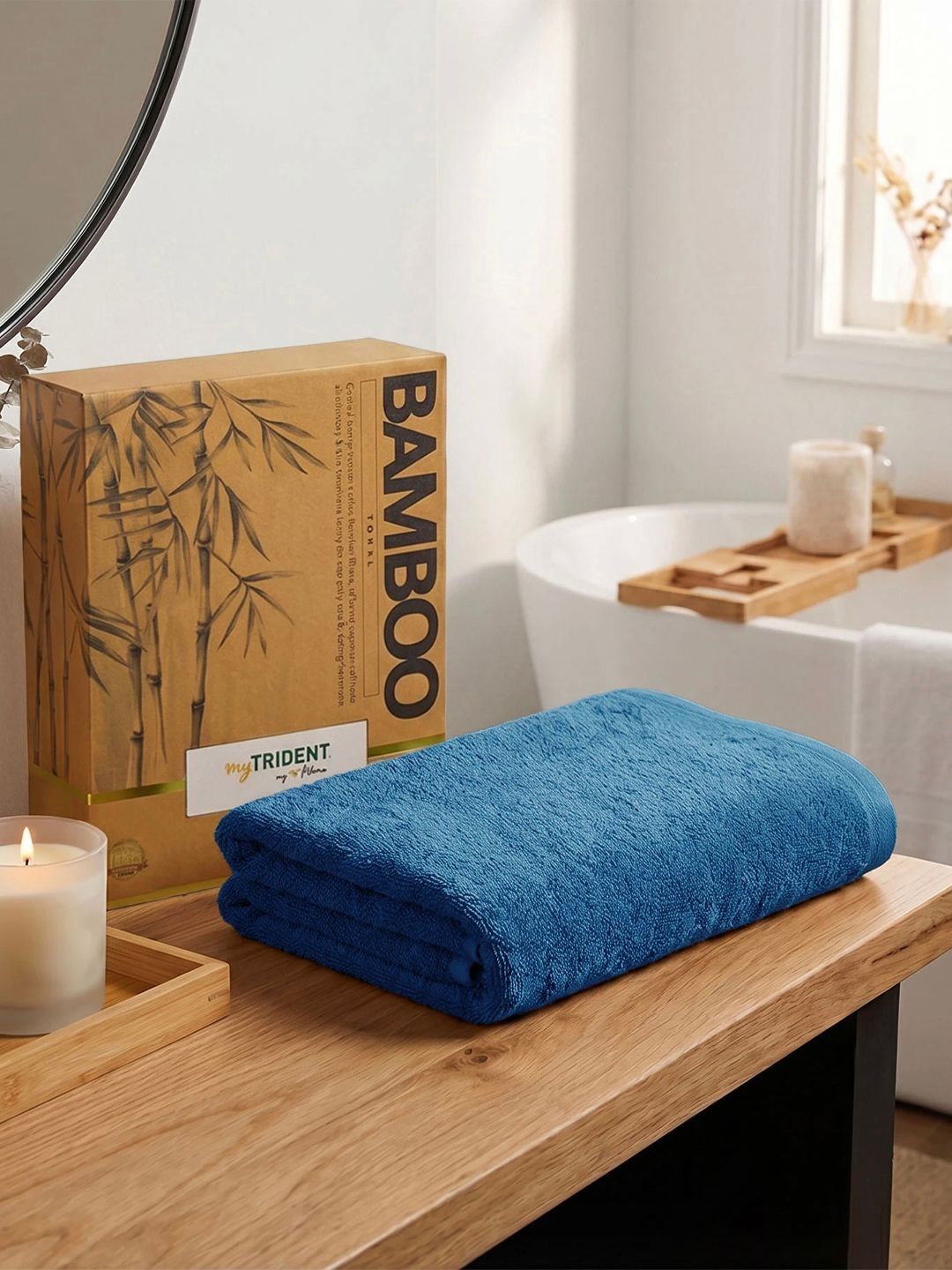 MYTRIDENT Blue & Blue 1 Bamboo 450 GSM Bath Towel-image-41
