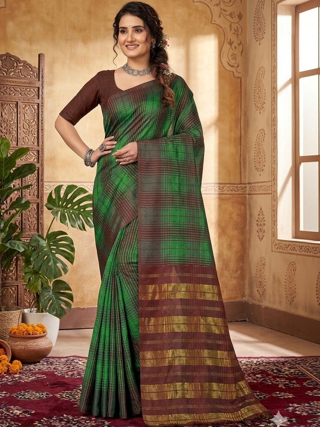 SHAIBO SAREE Checked Silk Cotton Handloom Uppada Saree-picture-38