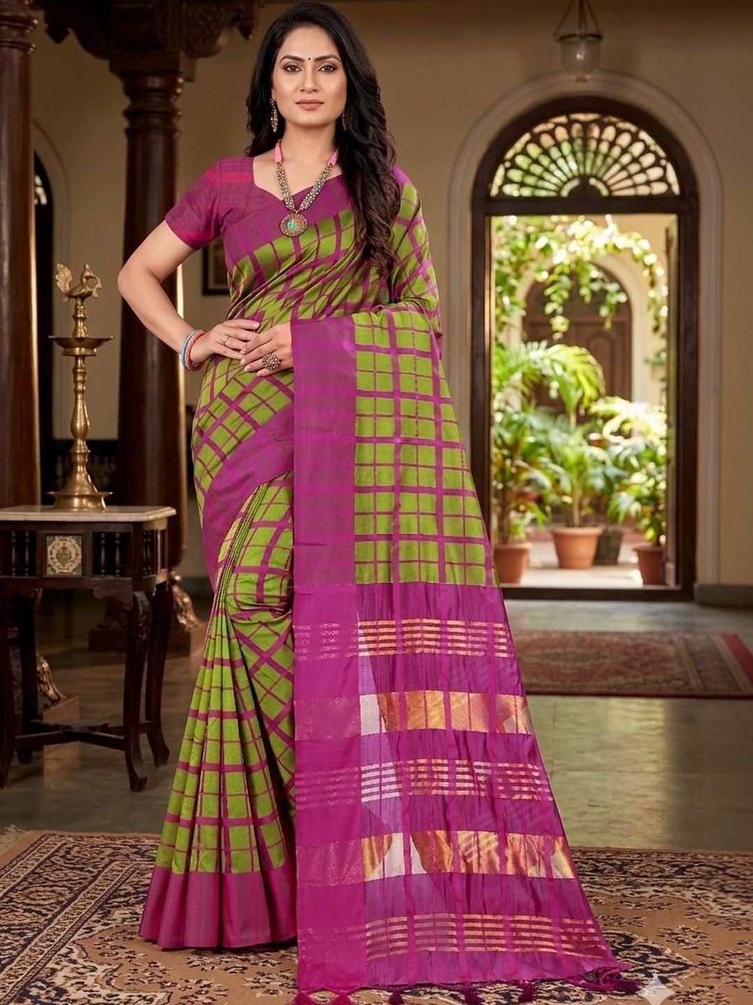 SHAIBO SAREE Checked Silk Cotton Handloom Uppada Saree-picture-48