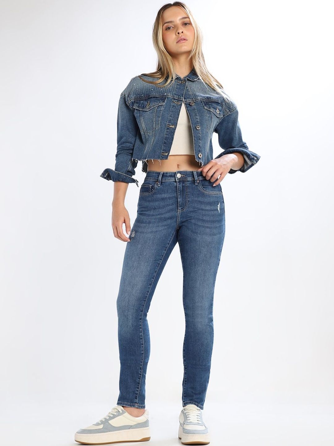 ONLY Women Skinny Fit Mid-Rise Mildly Distressed Light Fade Stretchable Jeans-picture-44