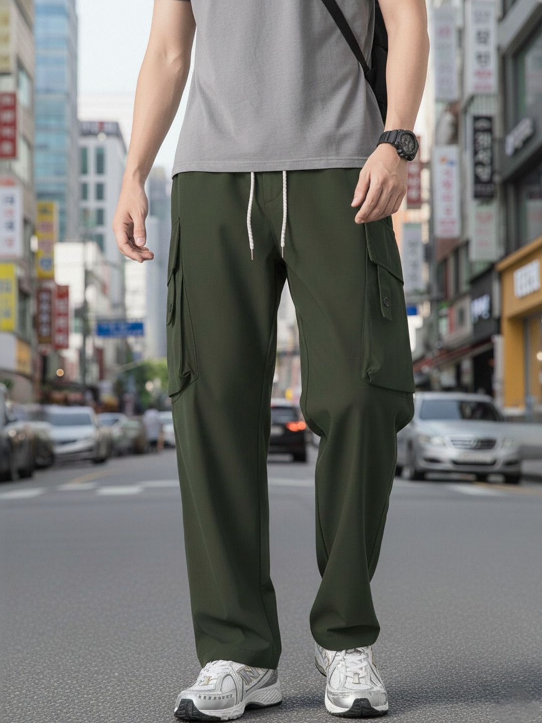 Moda Rapido Men High-Rise Chambray Cargos Trousers-picture-25