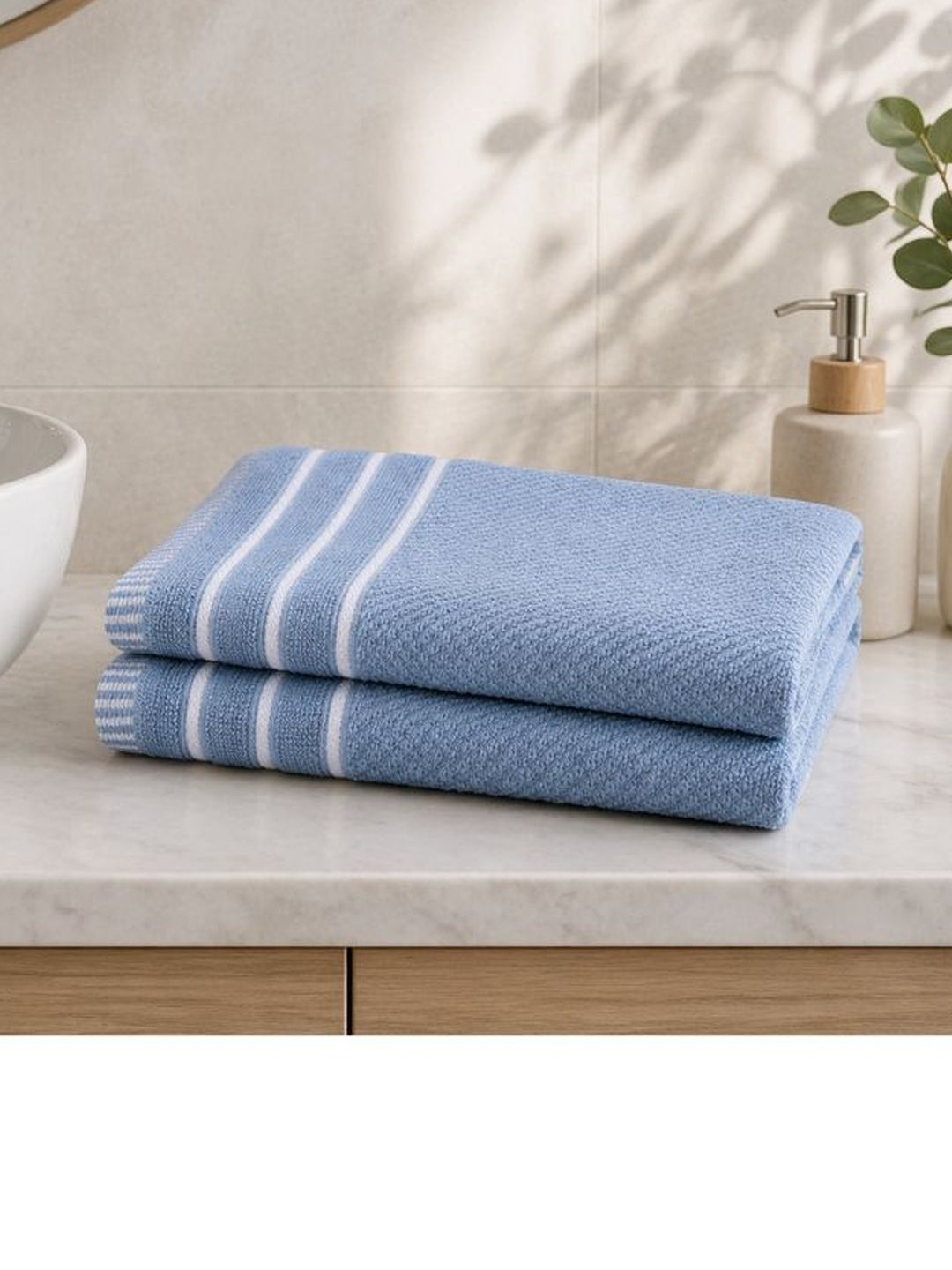 JANGID INDUSTRYS Blue & White Striped Cotton 450 GSM 2-Pcs Hand Towels-picture-16