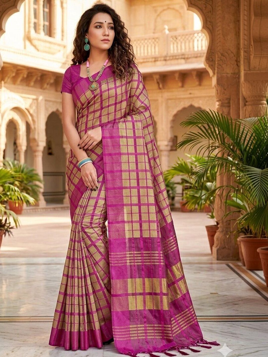 SHAIBO SAREE Checked Silk Cotton Handloom Uppada Saree-picture-28