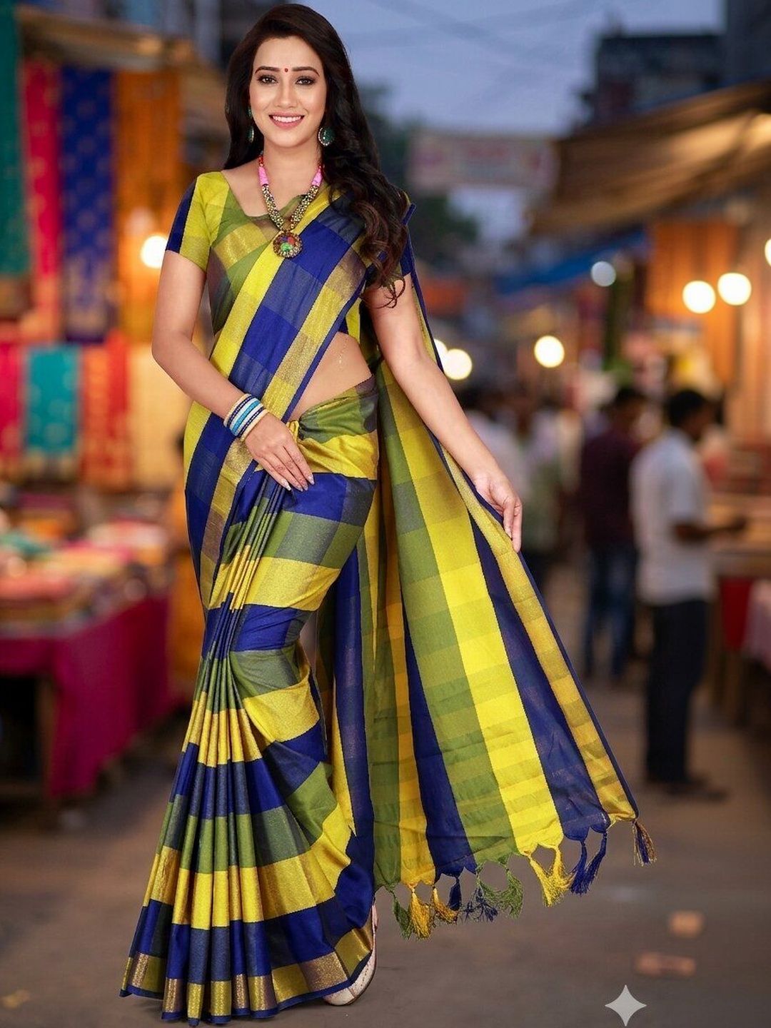 MENFLUENT Checked Woven Design Zari Silk Cotton Uppada Saree-picture-58