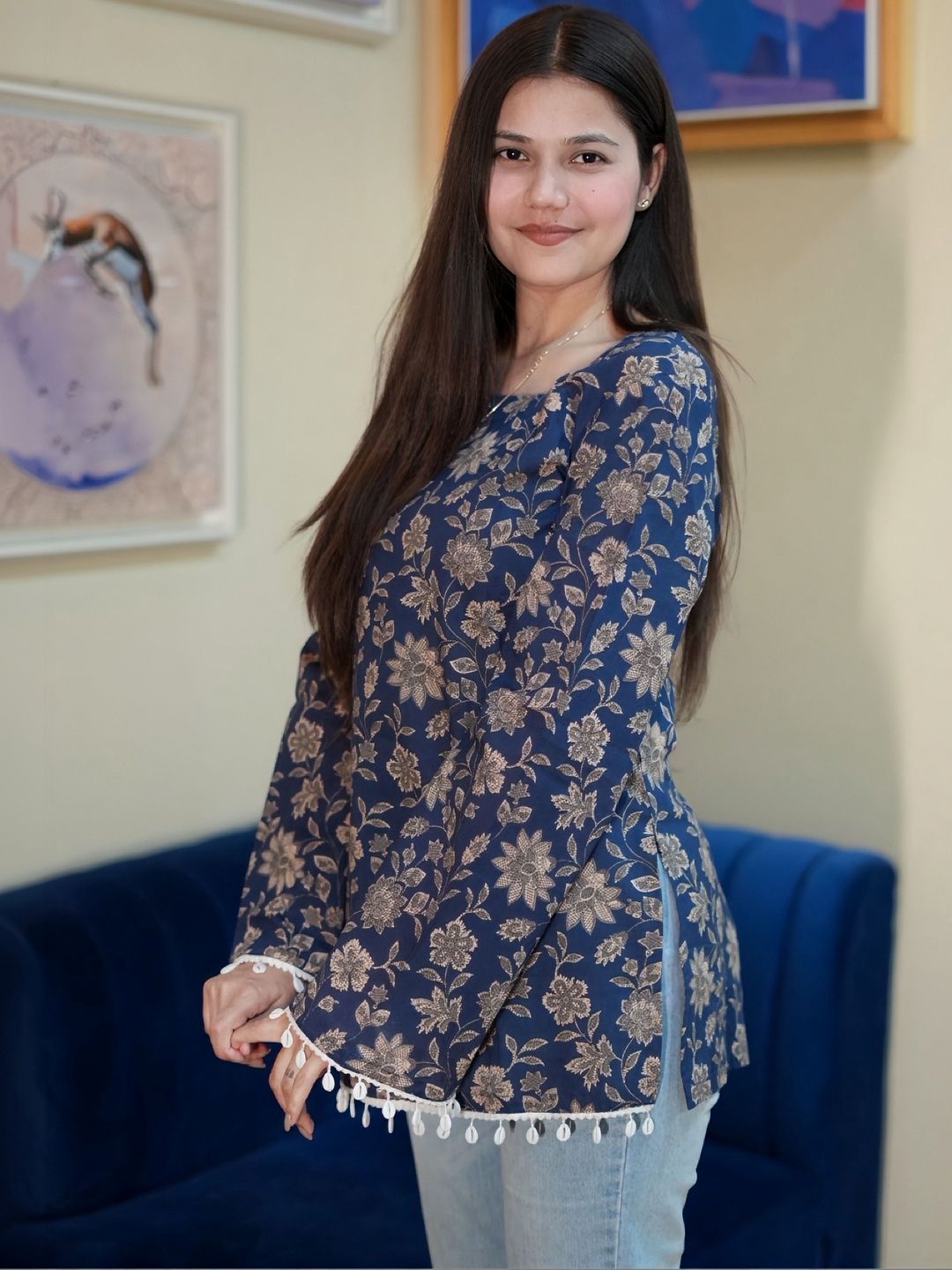 Deeps Fashion Floral Printed Square Neck Pure Cotton Kurti-picture-55