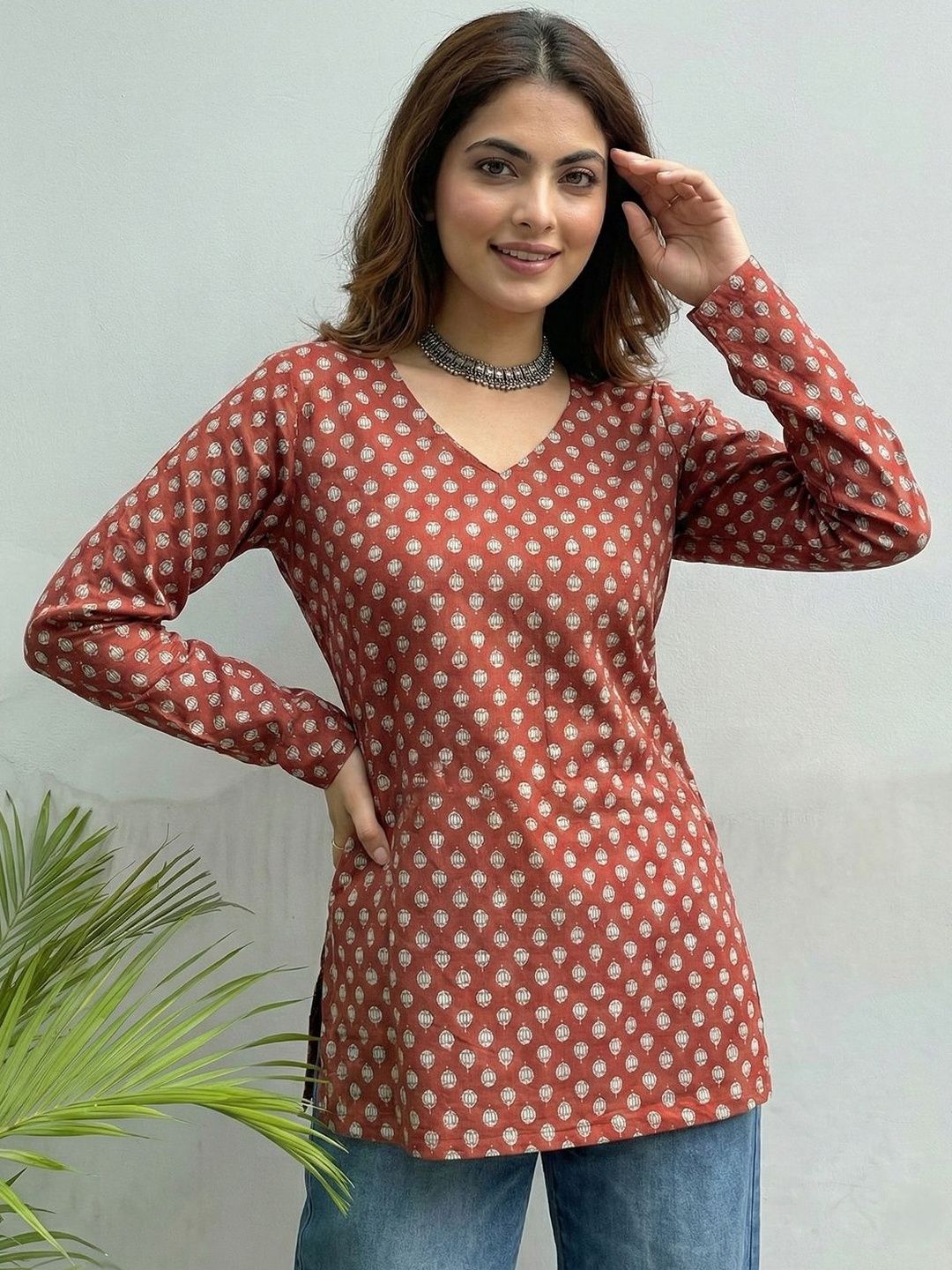 Anouk Ethnic Motifs Printed V-Neck Pure Cotton Kurti-picture-39
