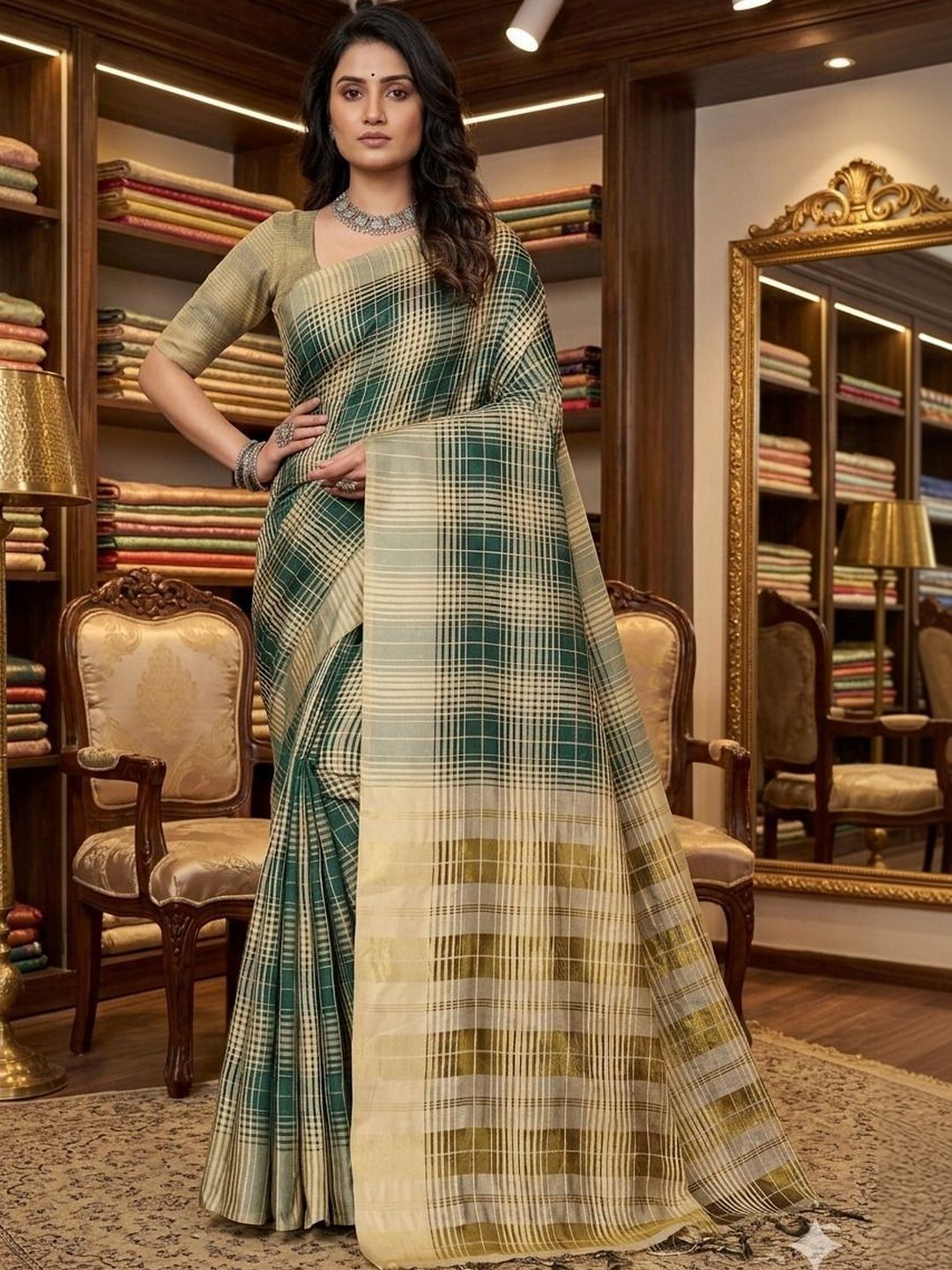 SHAIBO SAREE Checked Silk Cotton Handloom Uppada Saree-picture-34